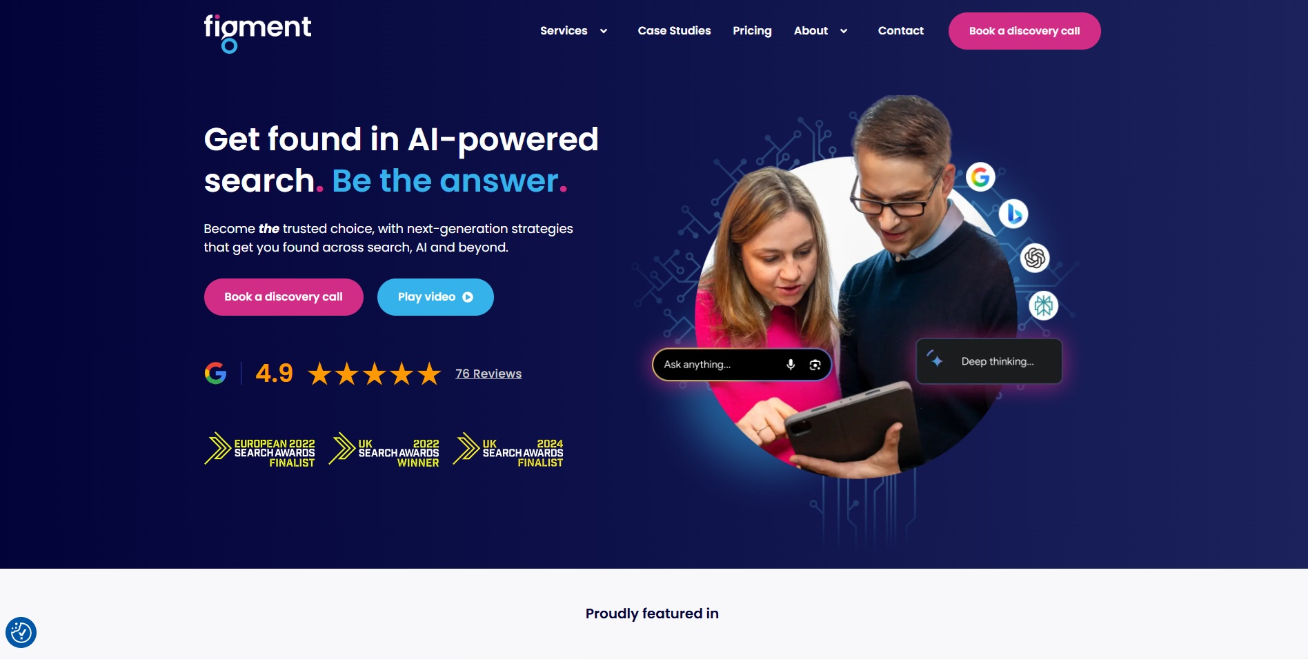 Figment homepage promoting AI-powered search visibility services