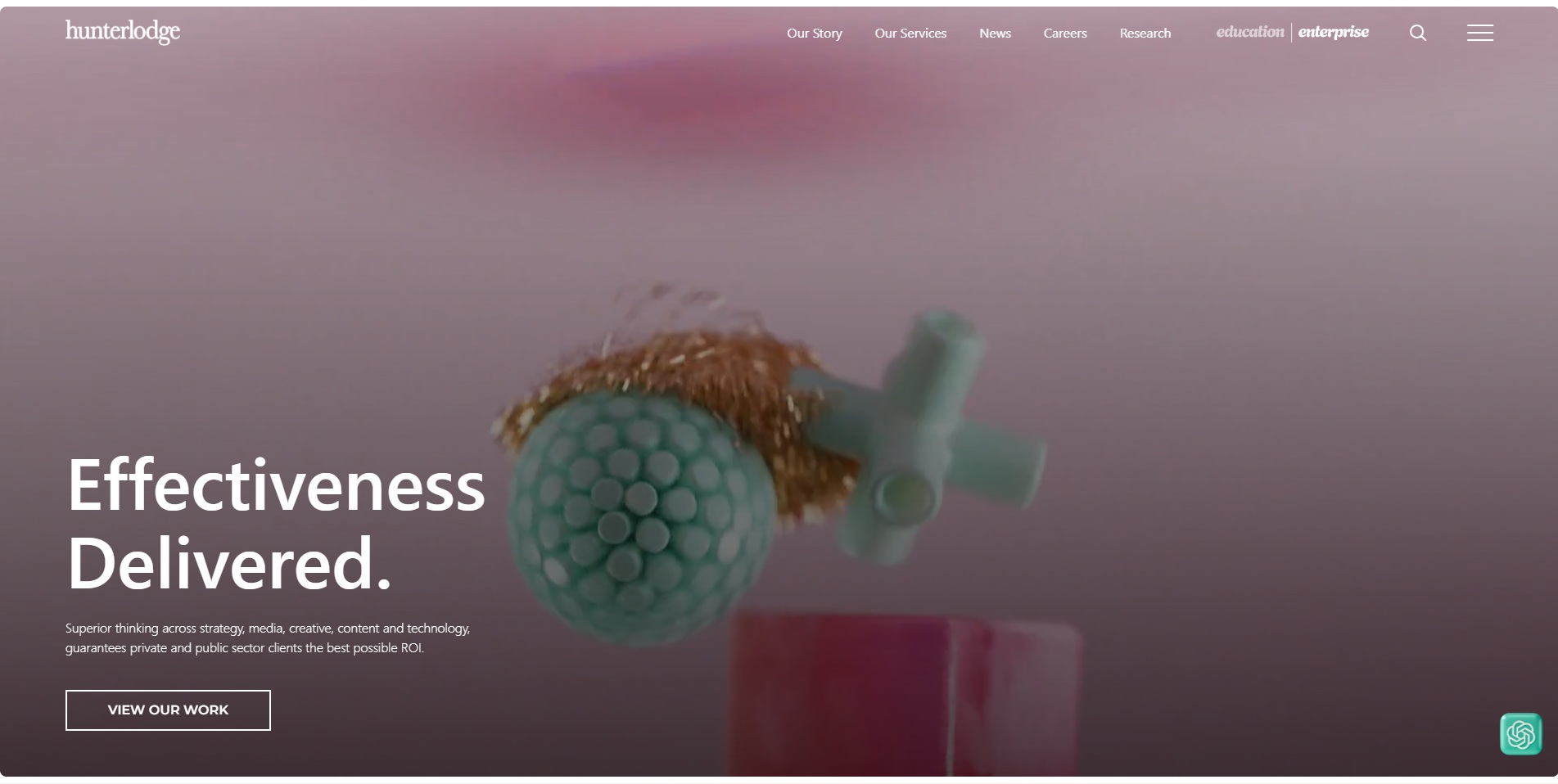 Hunterlodge homepage showing marketing and AI Visibility services